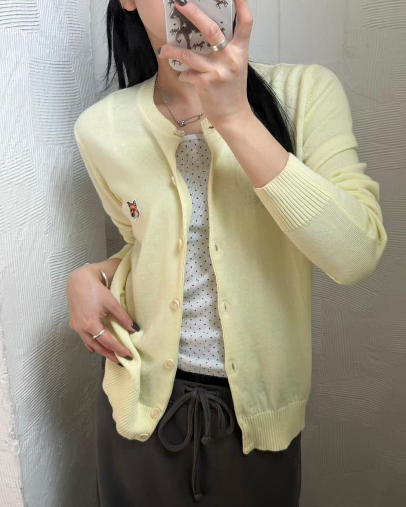 Maison Kitsune 메종키츠네 폭스패치 레몬컬러 라운드넥 울 가디건 9