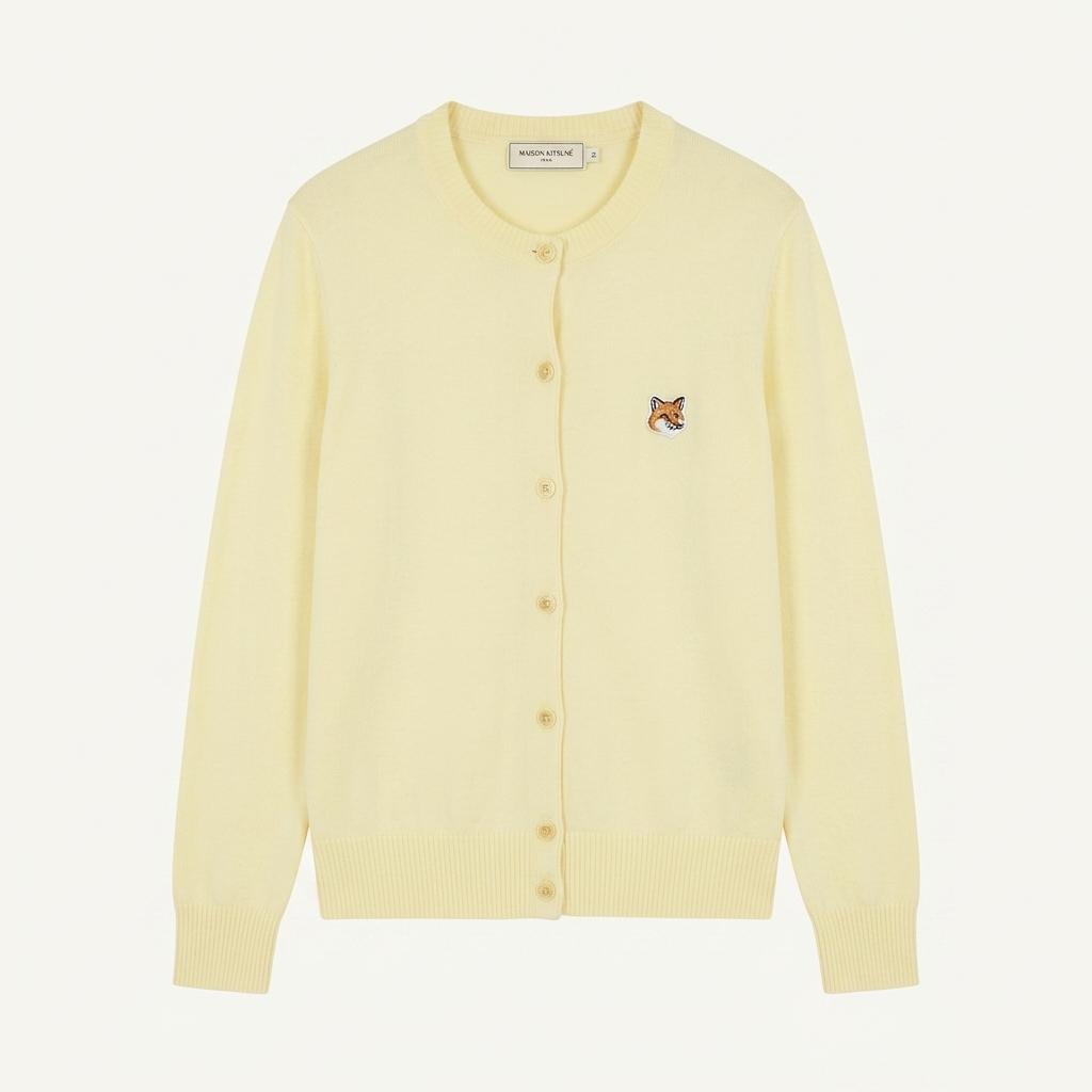 Maison Kitsune 메종키츠네 폭스패치 레몬컬러 라운드넥 울 가디건 1
