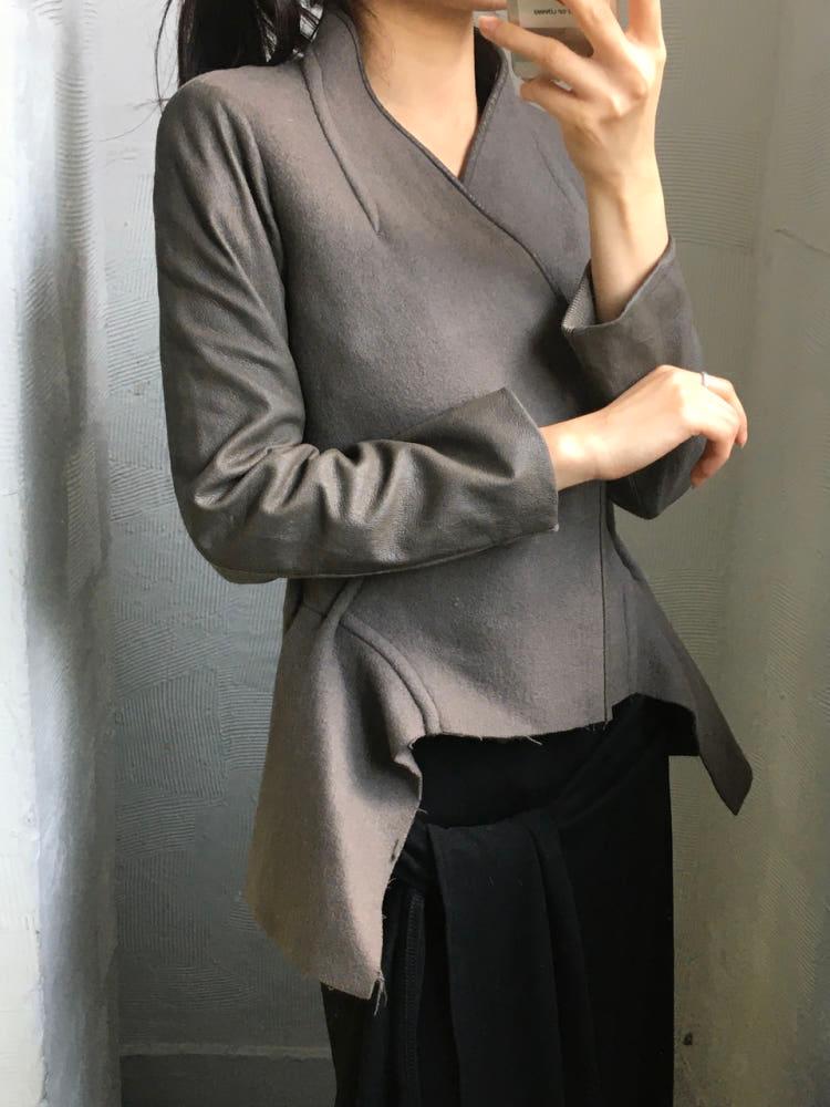 Rick Owens 릭오웬스 브라운 울 트리밍 언발 자켓 3