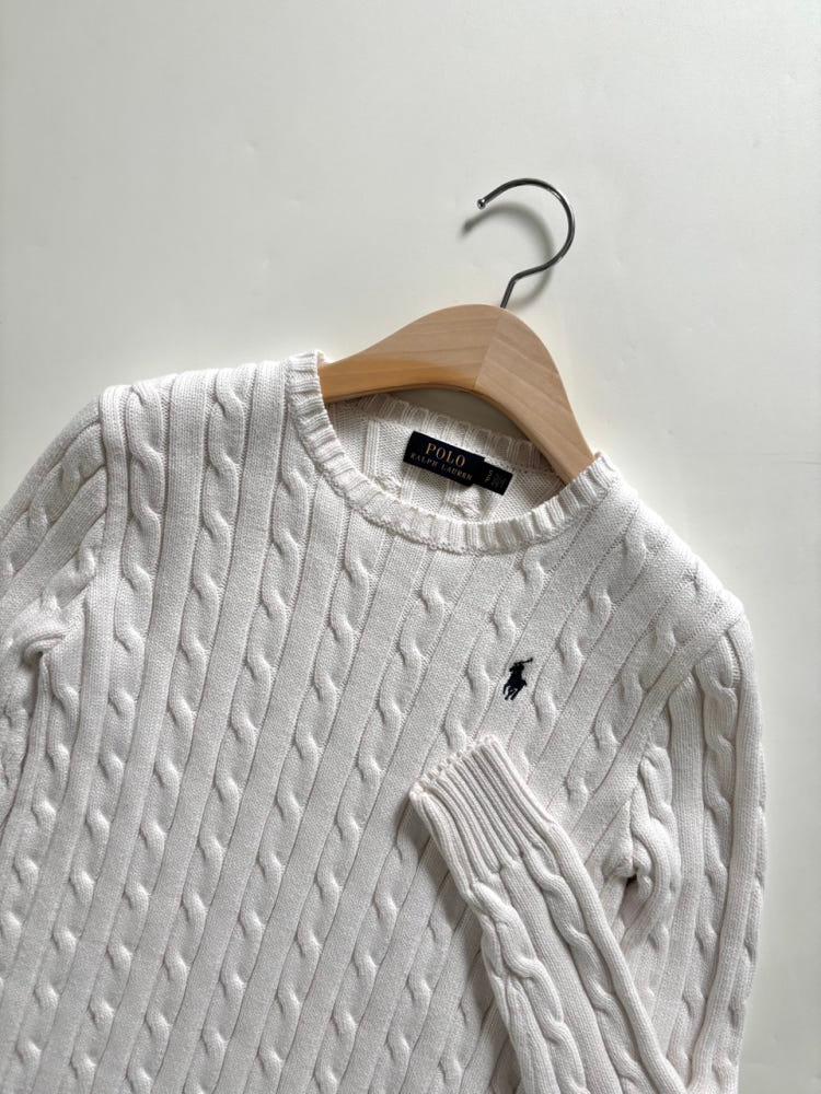 Polo 폴로 랄프로렌 신형 우먼라인 화이트 코튼 케이블 브이넥 니트 5