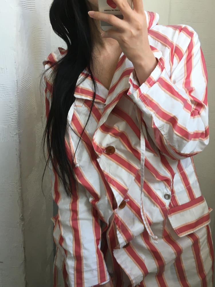Vivienne Westwood 비비안웨스트우드 레드라벨 퍼프 슬리브 스트라이프 셔링 자켓 4
