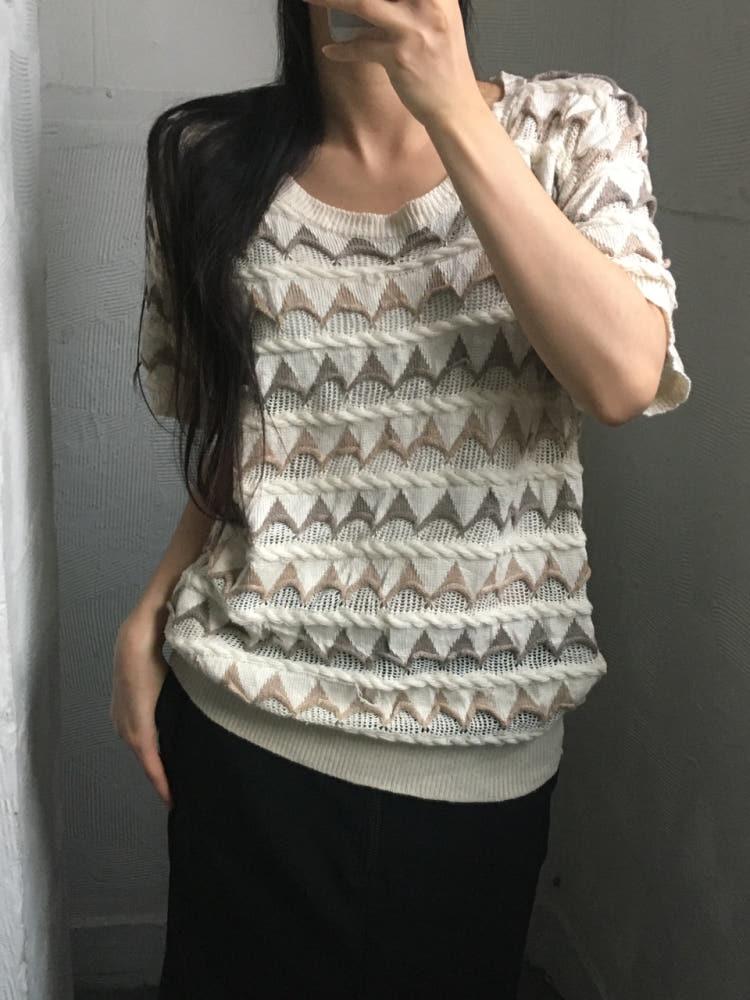 Issey Miyake 이세이미야케 90’s 베이지 로프 린넨 반팔 니트 5