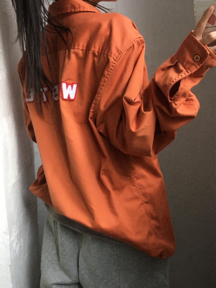 Supreme 슈프림 로고 오렌지 컬러 워크 셔츠 4