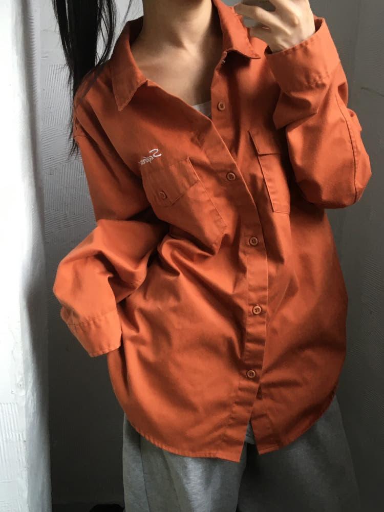 Supreme 슈프림 로고 오렌지 컬러 워크 셔츠 3