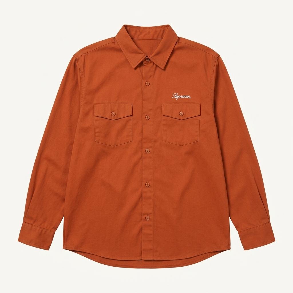 Supreme 슈프림 로고 오렌지 컬러 워크 셔츠 1