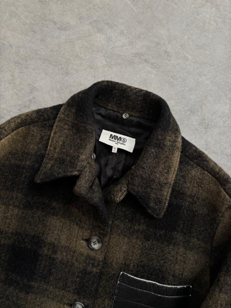 Maison Margiela 메종마르지엘라 카키 체크 레더 포켓 싱글 미디 코트 4
