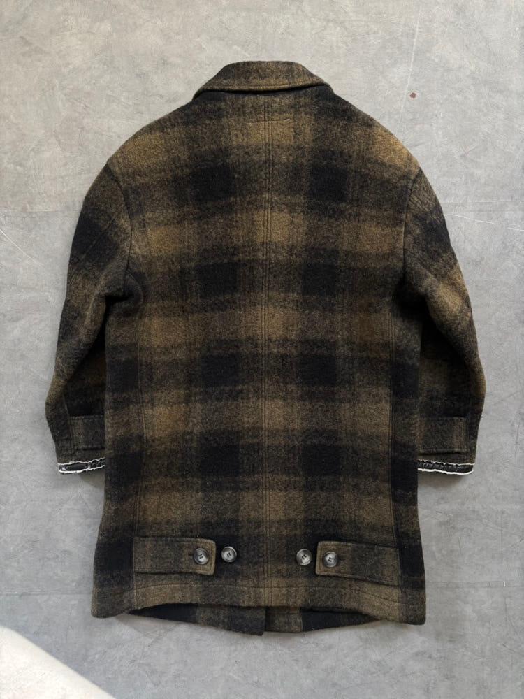 Maison Margiela 메종마르지엘라 카키 체크 레더 포켓 싱글 미디 코트 9