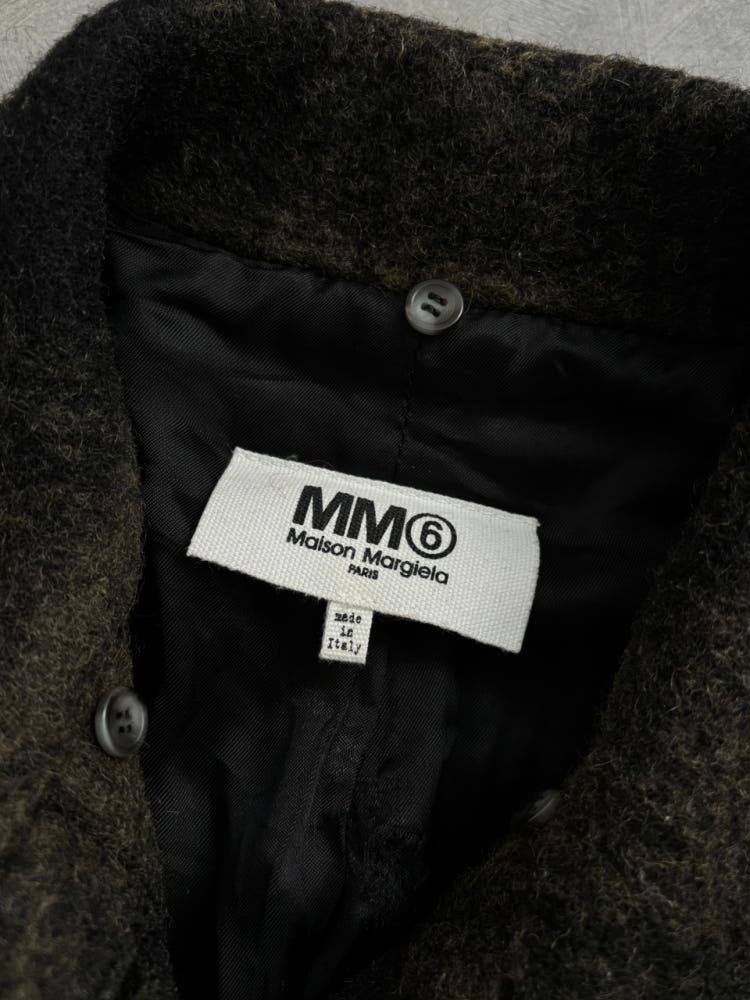 Maison Margiela 메종마르지엘라 카키 체크 레더 포켓 싱글 미디 코트 6