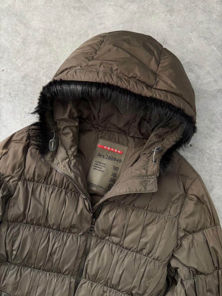 PRADA 프라다 카키 셔링 퍼 후드 우먼 패딩 6