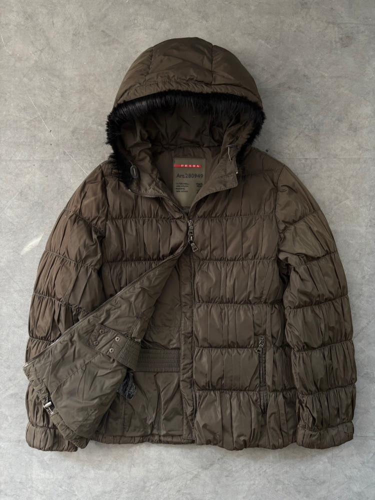PRADA 프라다 카키 셔링 퍼 후드 우먼 패딩 9