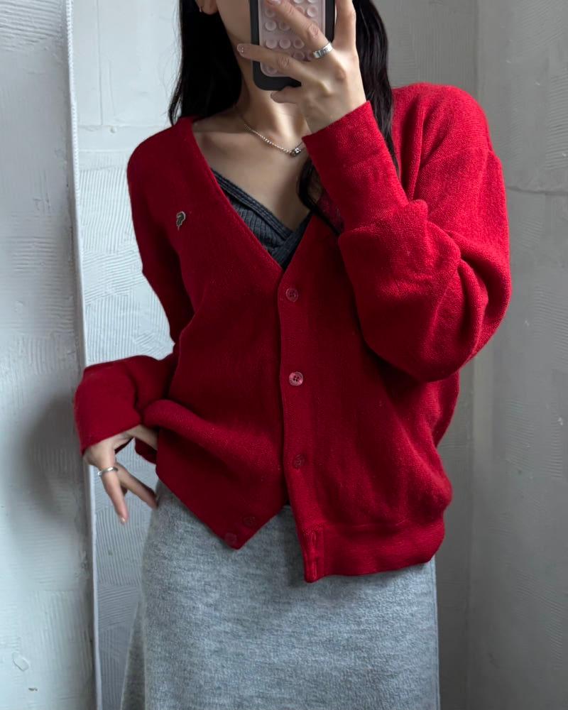 Lacoste 라코스테 레드컬러 브이넥 울 가디건 4