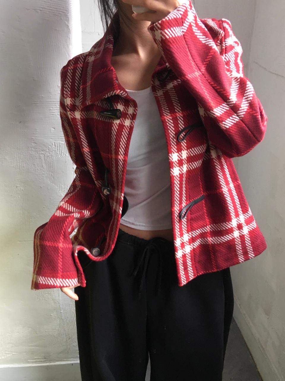 Burberry 버버리 레드 체크 울 더플 코트 2