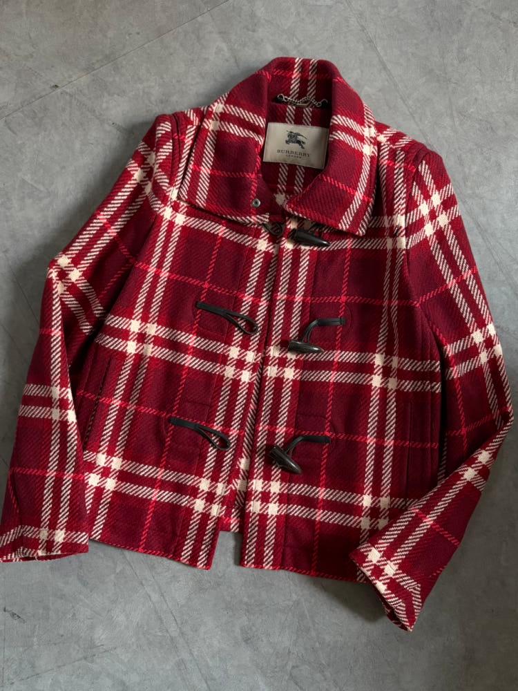 Burberry 버버리 레드 체크 울 더플 코트 7