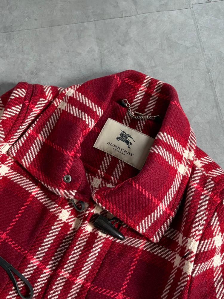 Burberry 버버리 레드 체크 울 더플 코트 8