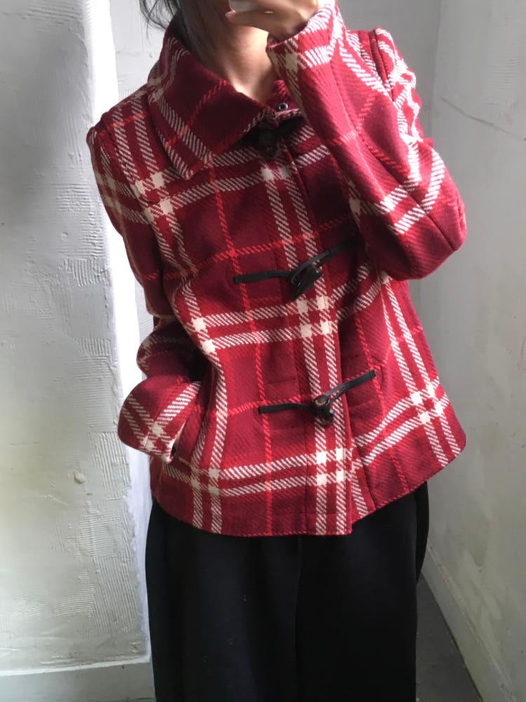 Burberry 버버리 레드 체크 울 더플 코트 5