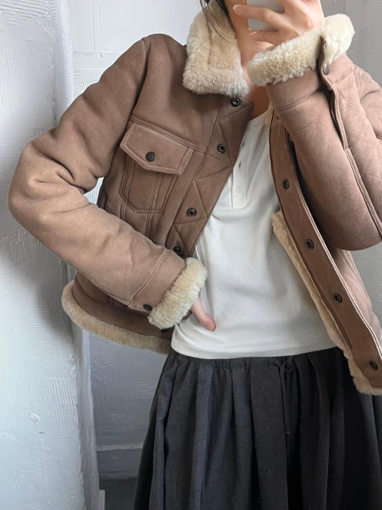 Schott NYC 쇼트 스웨이드 퍼 무스탕 5