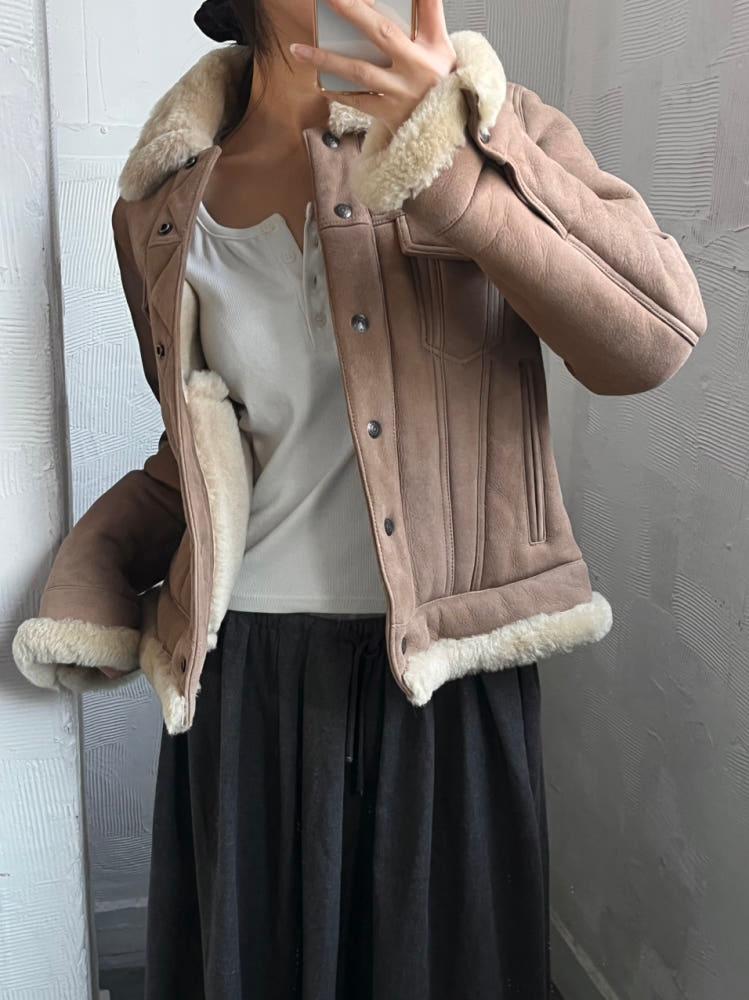 Schott NYC 쇼트 스웨이드 퍼 무스탕 4