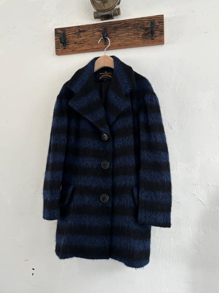 Vivienne Westwood 비비안 웨스트우드 스트라이프 모헤어 블렌드 오버 핏 코트 4