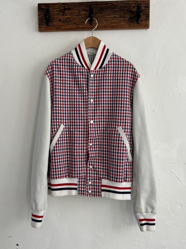 THOM BROWNE 톰브라운 체크 레더 스타디움 자켓 6