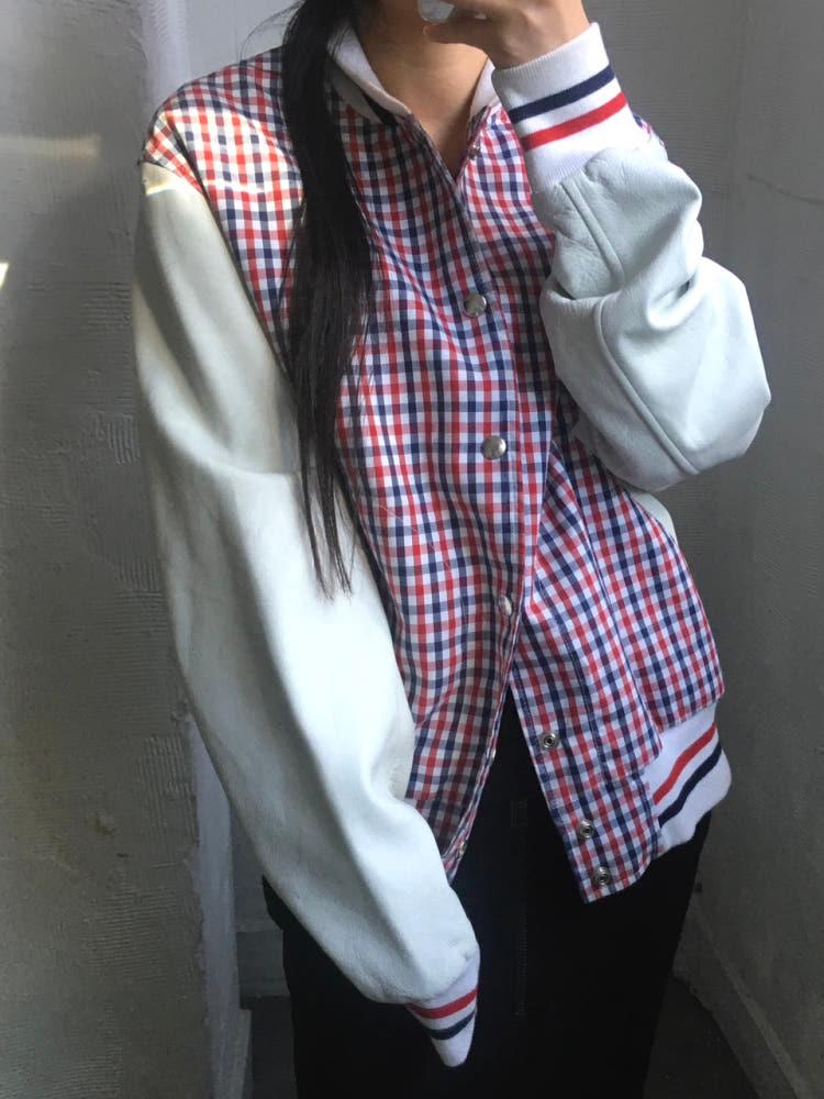 THOM BROWNE 톰브라운 체크 레더 스타디움 자켓 3