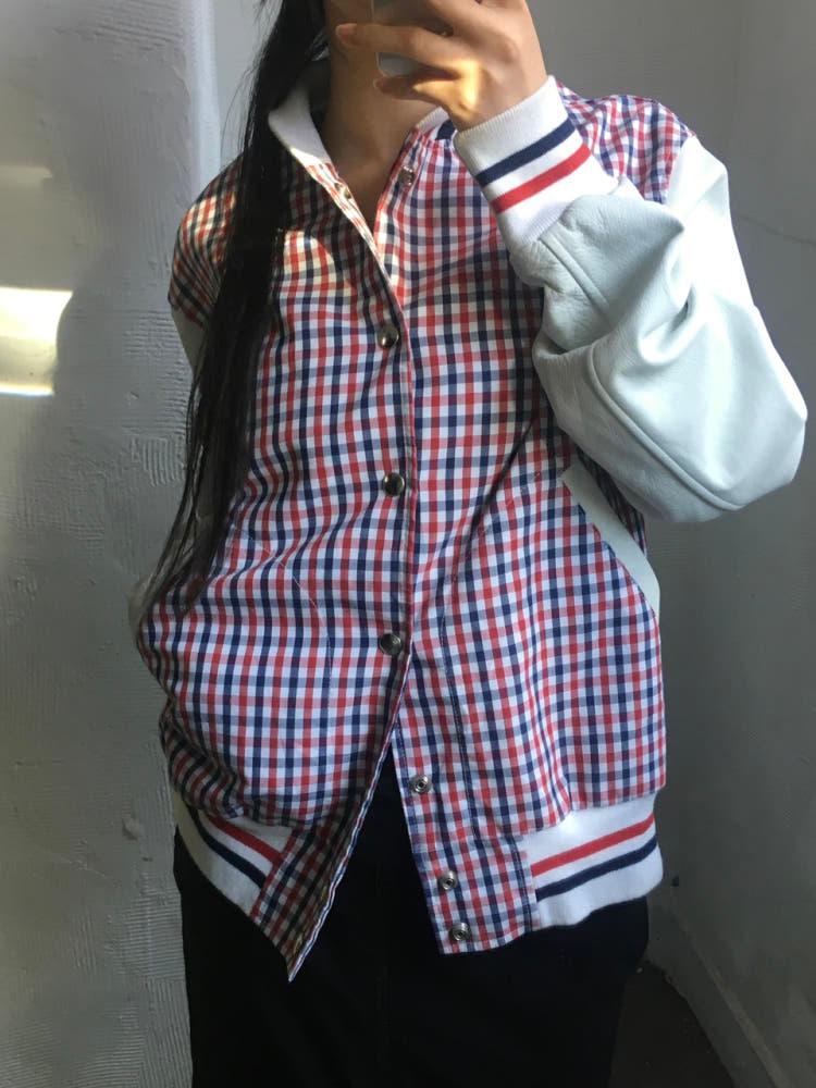 THOM BROWNE 톰브라운 체크 레더 스타디움 자켓 5