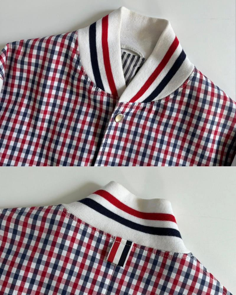 THOM BROWNE 톰브라운 체크 레더 스타디움 자켓 9