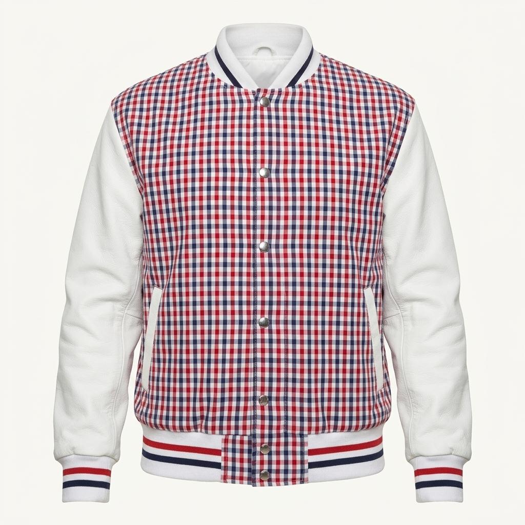 THOM BROWNE 톰브라운 체크 레더 스타디움 자켓 1