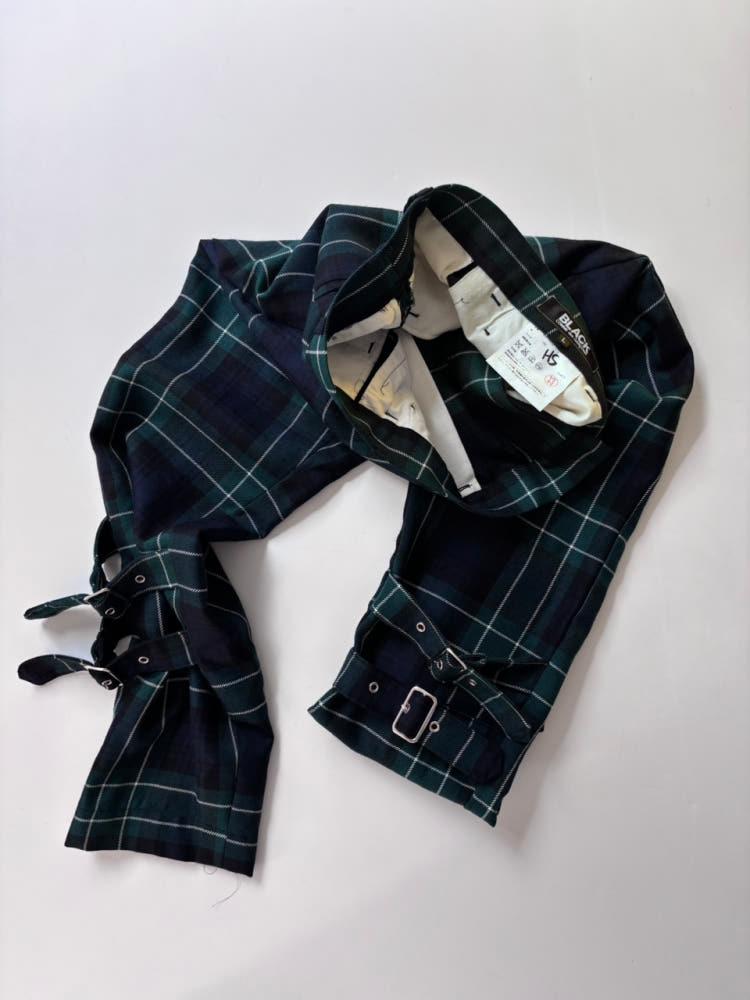 Comme des Garcons 꼼데가르송 블랙 그린 체크 벨티드 팬츠 5