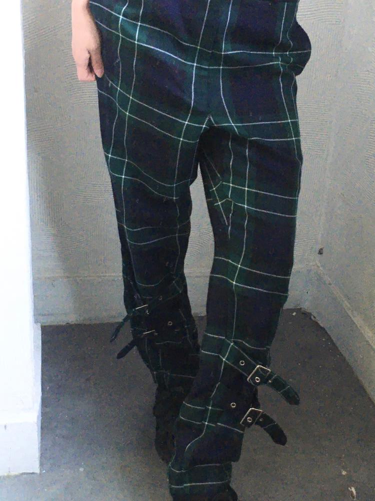 Comme des Garcons 꼼데가르송 블랙 그린 체크 벨티드 팬츠 4