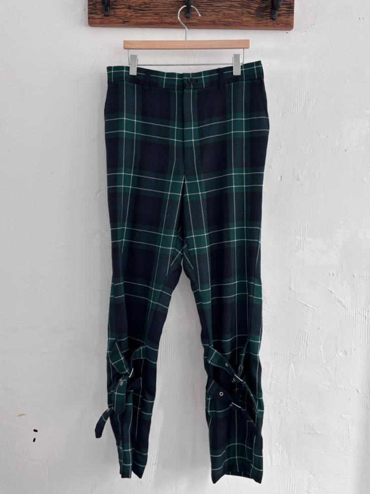 Comme des Garcons 꼼데가르송 블랙 그린 체크 벨티드 팬츠 6
