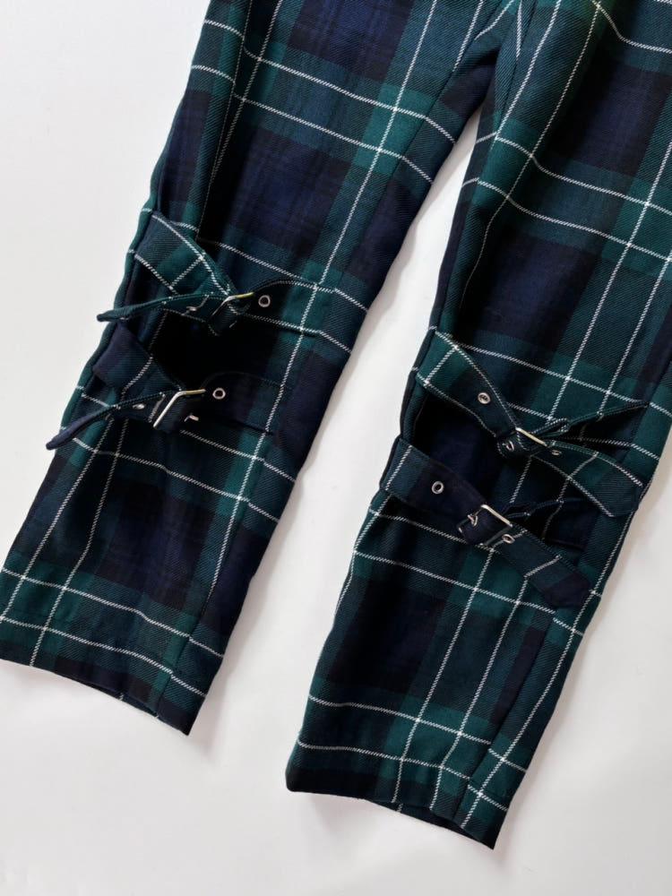 Comme des Garcons 꼼데가르송 블랙 그린 체크 벨티드 팬츠 7