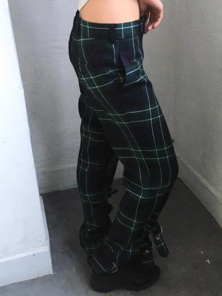 Comme des Garcons 꼼데가르송 블랙 그린 체크 벨티드 팬츠 3