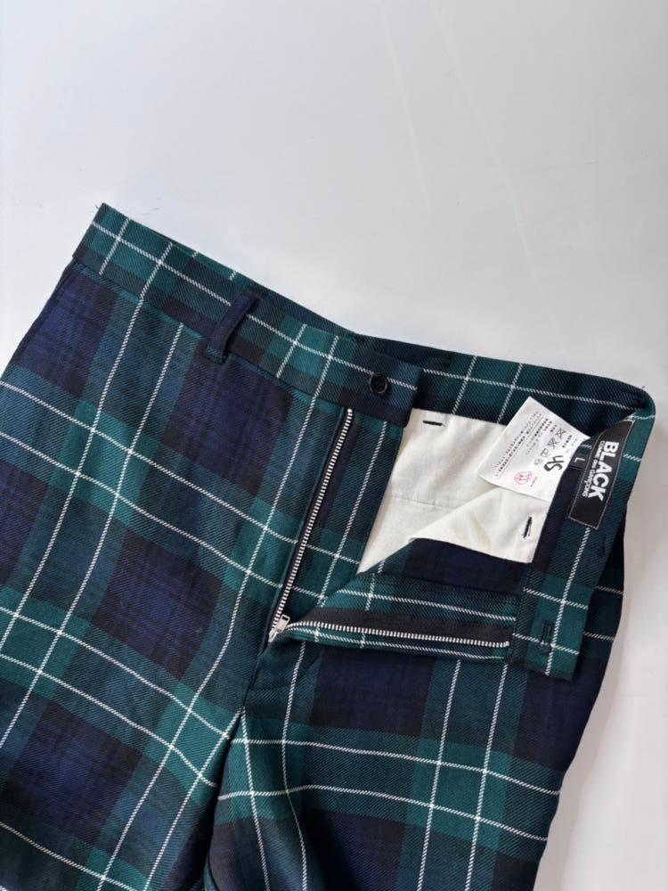 Comme des Garcons 꼼데가르송 블랙 그린 체크 벨티드 팬츠 10