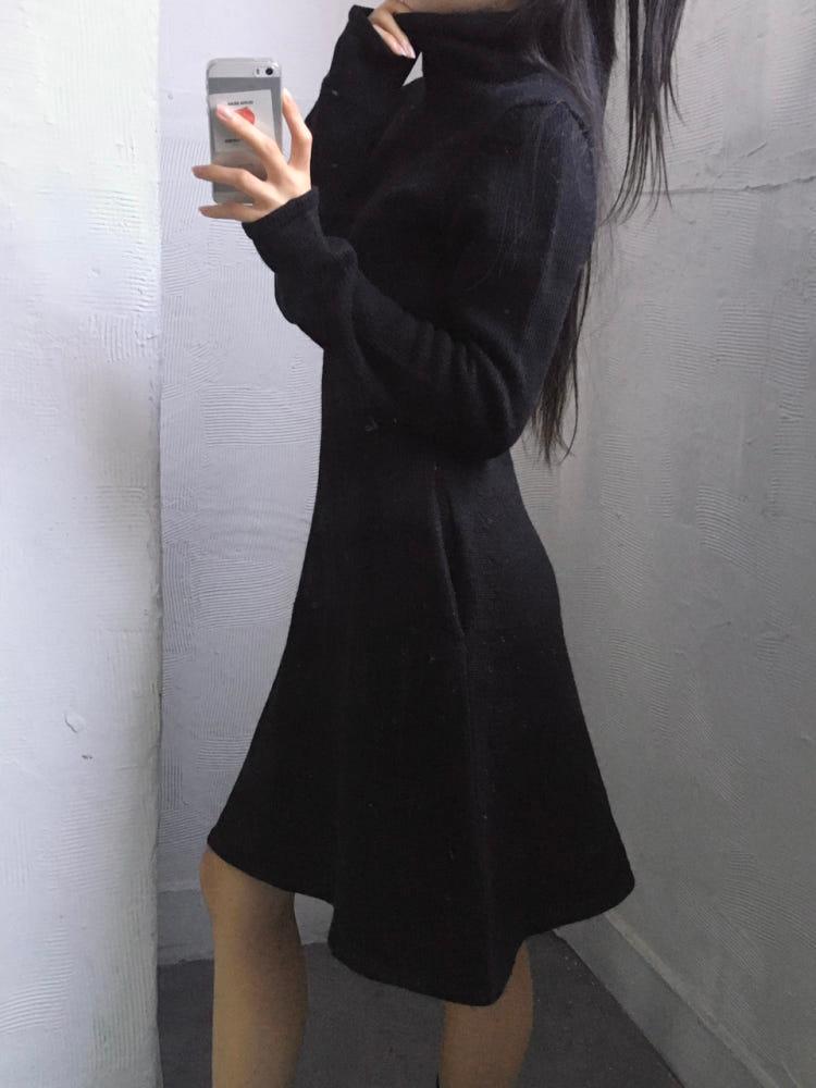 Y’s 요지야마모토 블랙 모크넥 울 롱 원피스 4