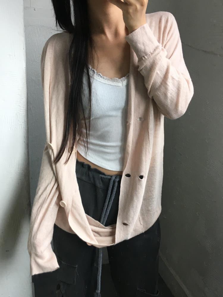 MM6 메종 마르지엘라 핑크아이보리 린넨 실크 가디건 5