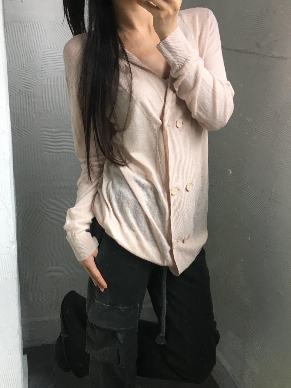 MM6 메종 마르지엘라 핑크아이보리 린넨 실크 가디건 2