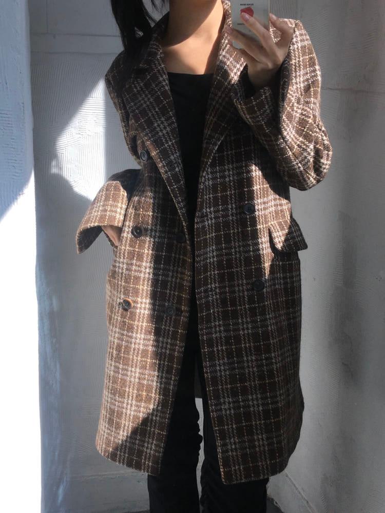 Jil Sander 질샌더 브라운 체크 더블 울 블레이저 3