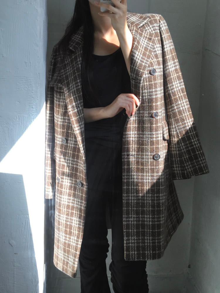 Jil Sander 질샌더 브라운 체크 더블 울 블레이저 4