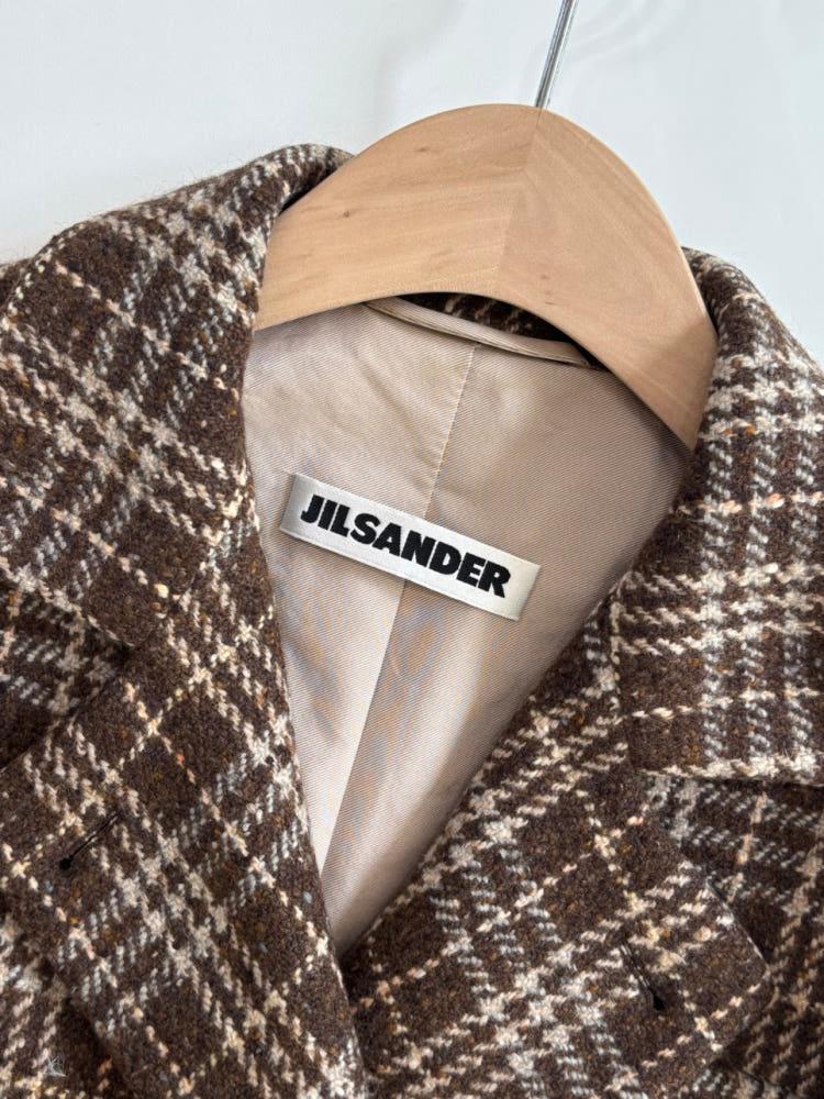 Jil Sander 질샌더 브라운 체크 더블 울 블레이저 10