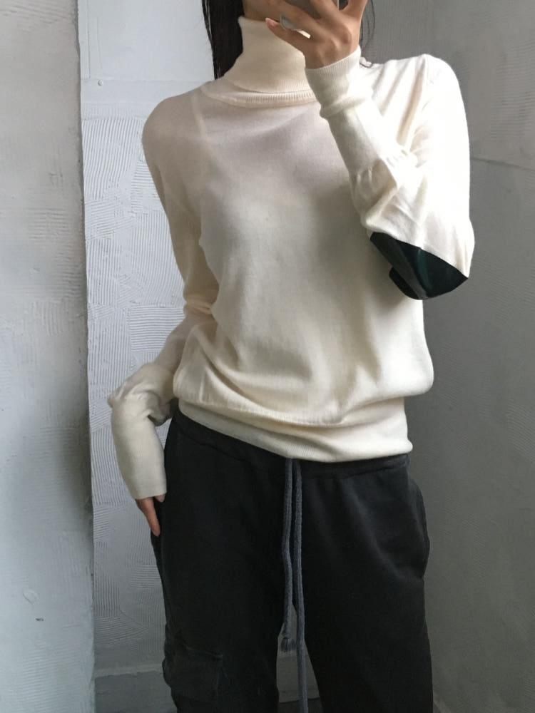 MM6 메종 마르지엘라 아이보리 엘보우 패치 터틀넥 니트 4
