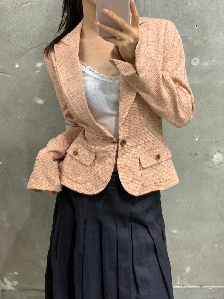 Burberry 버버리 핑크 트위드 싱글 자켓 3