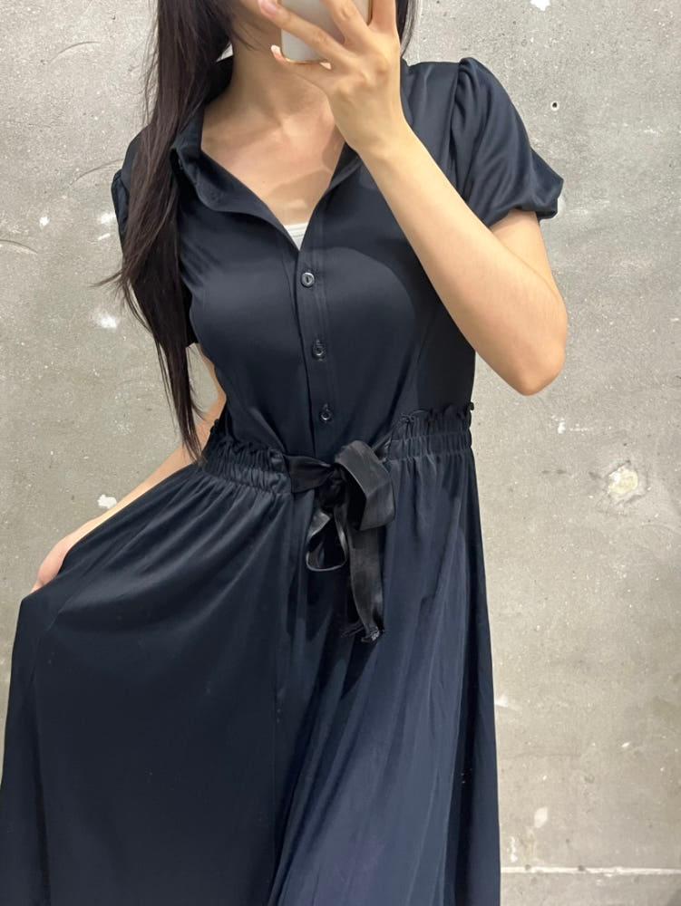 Courreges 꾸레쥬 네이비 퍼프 블라우스 원피스 5