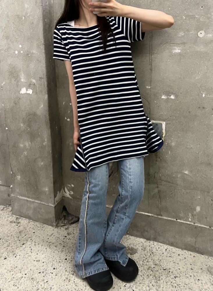 Sacai 사카이 네이비 단가라 프릴 미니 원피스 3