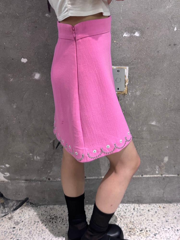 Miu Miu 미우미우 핑크 자수 미니 울 스커트 4