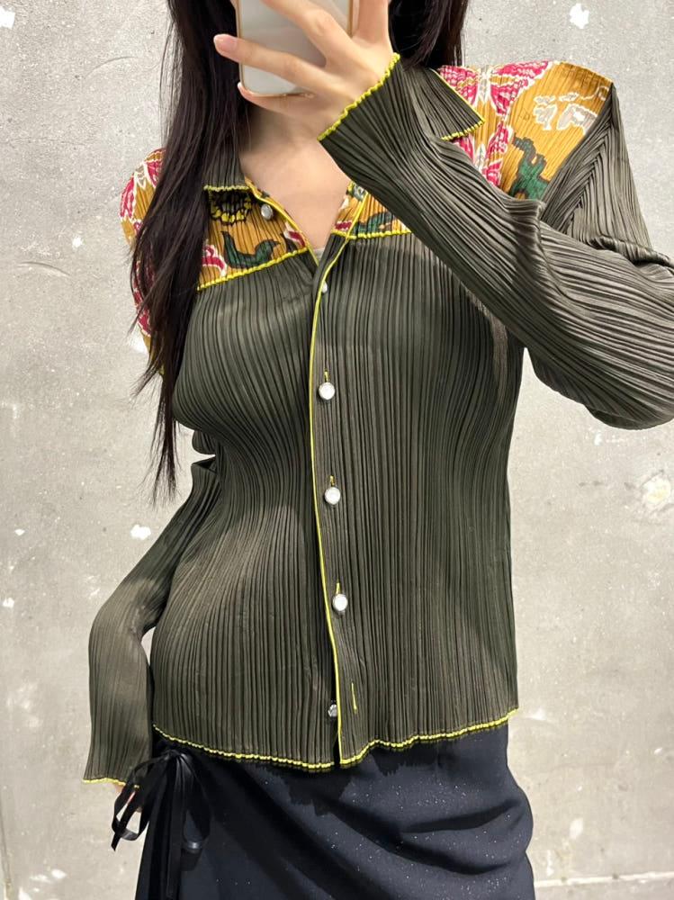 Pleats Please 플리츠플리즈 카키 프린팅 가디건 4