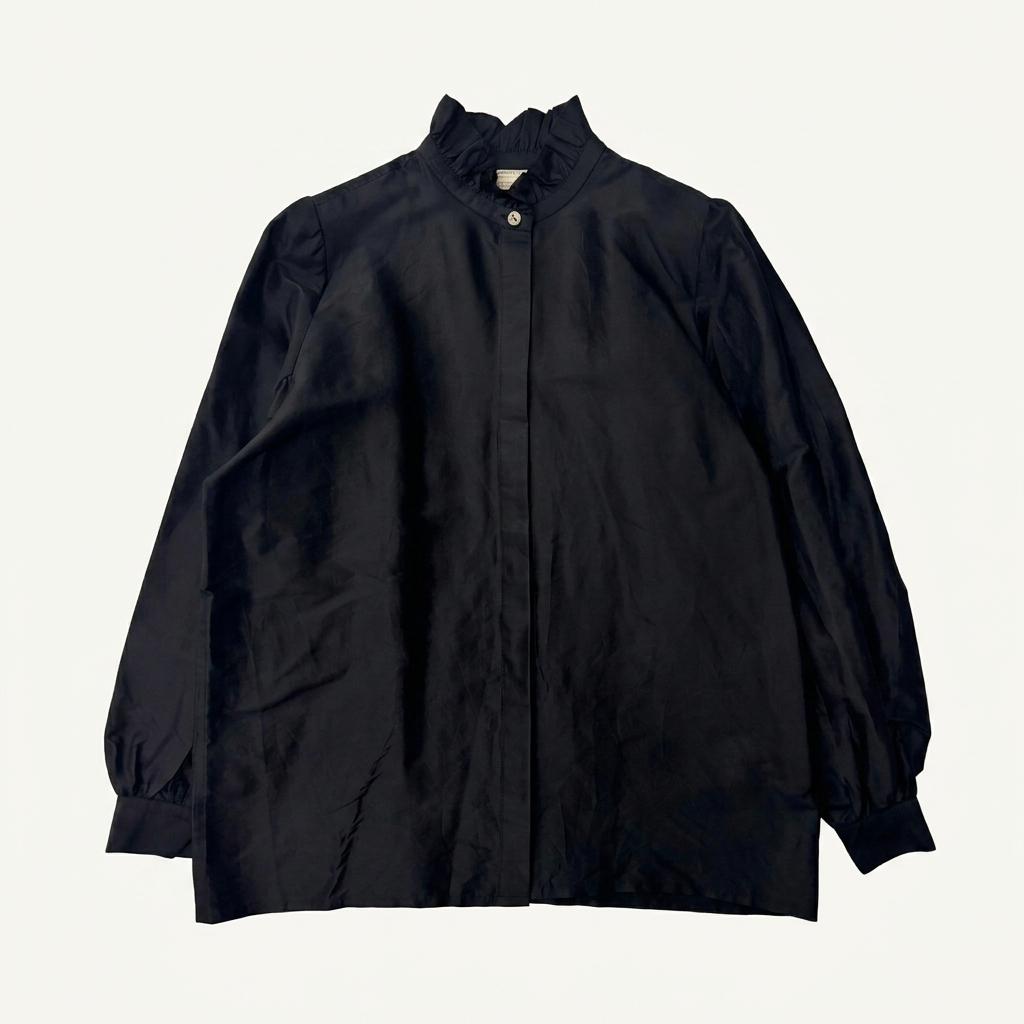 Yves Saint Lauren 입생로랑 90s 프릴 블랙 실크 블라우스 1