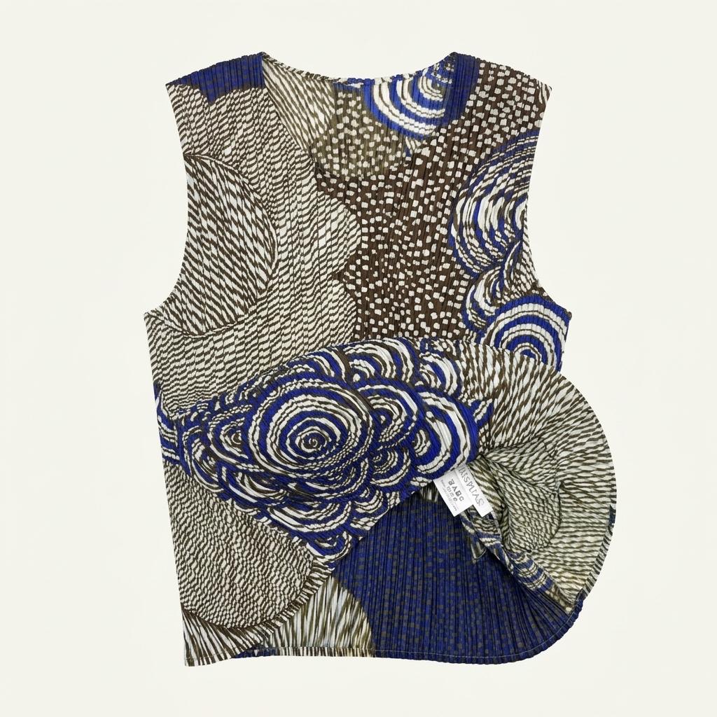 Issey Miyake 이세이미야케 플리츠플리즈 브라운 블루 패턴 슬리브리스 1