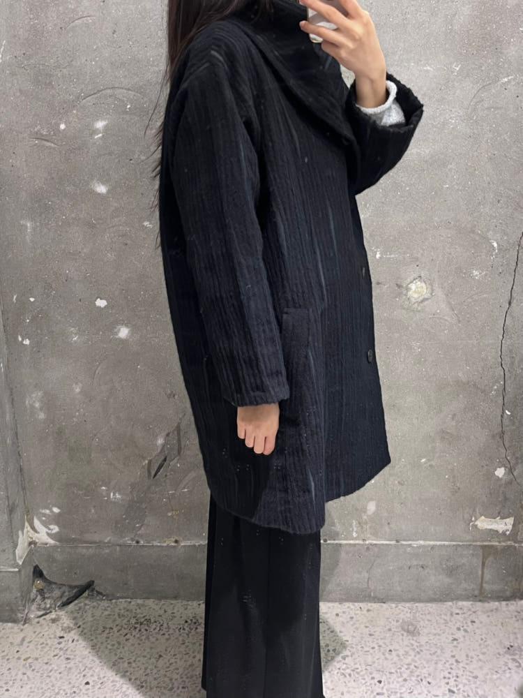Issey Miyake 이세이미야케 블랙 숄카라 울 코트 5