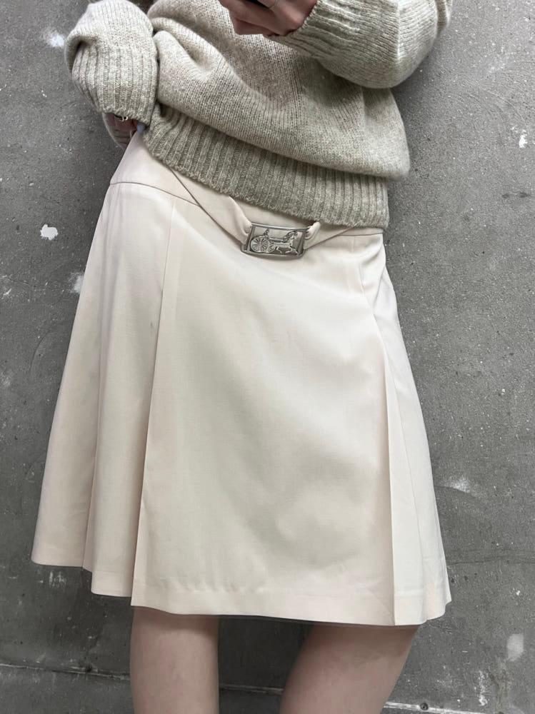Celine 셀린느 핑크베이지 벨티드 미디 스커트 3