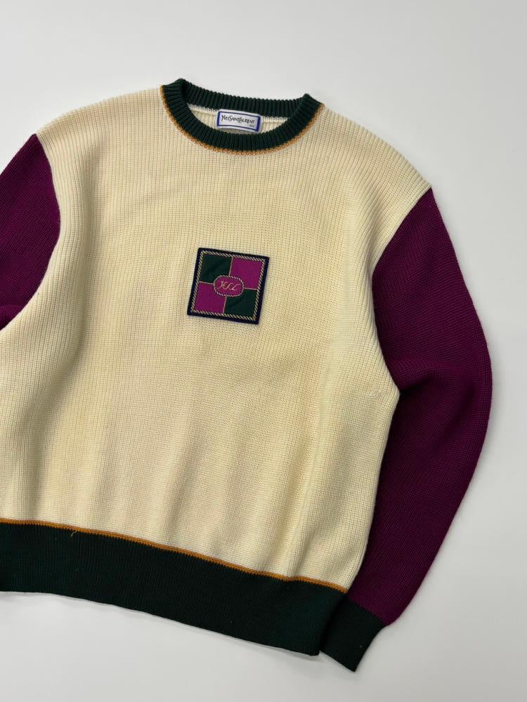 Yves Saint Laurent 생로랑 90‘s 퍼플-베이지 디테일 울 니트 3